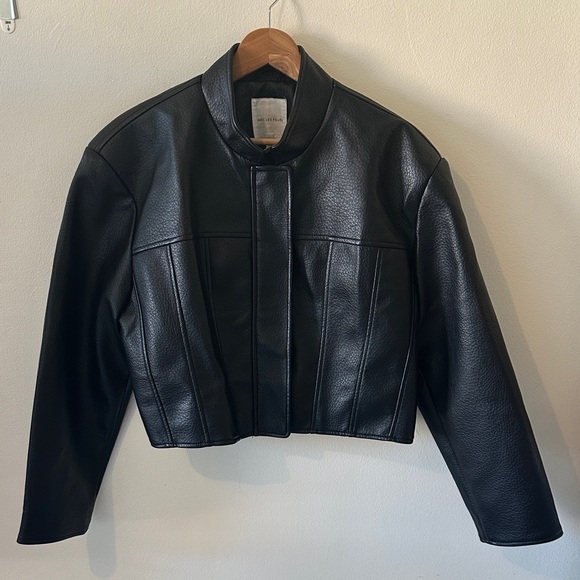 Avec Les Filles Black Cropped Vegan Leather Jacket - Size XL - Picture 7 of 13
